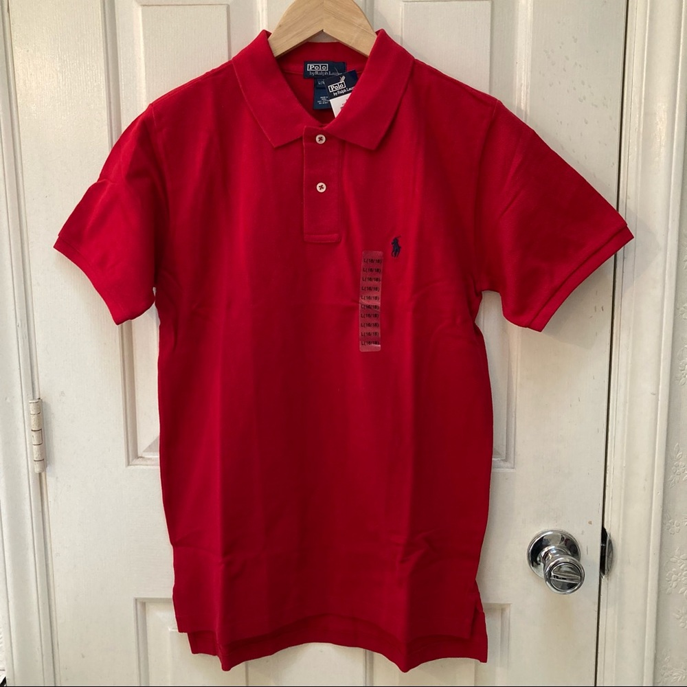 Red Ralph Lauren Boys Iconic Mesh Polo Shirt - L / large, NWT